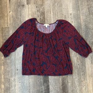 Michael Kors maroon red blue Paisley 3/4 Sleeve Blouse Size XL